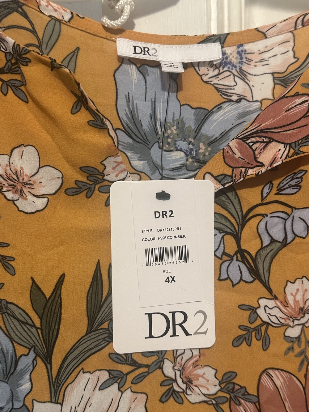 DR2 Mustard Yellow Floral Print Blouse 4X NWT - Picture 2 of 2